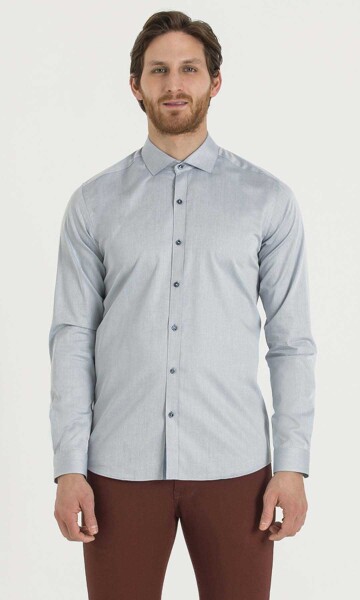 Desenli Slim Fit Mavi Gömlek - 1