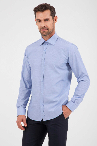 Desenli Slim Fit Mavi Gömlek - 1