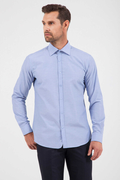 Desenli Slim Fit Mavi Gömlek - 3