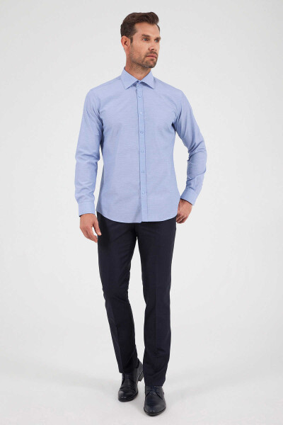 Desenli Slim Fit Mavi Gömlek - 2