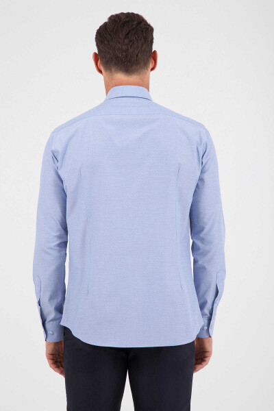 Desenli Slim Fit Mavi Gömlek - 4