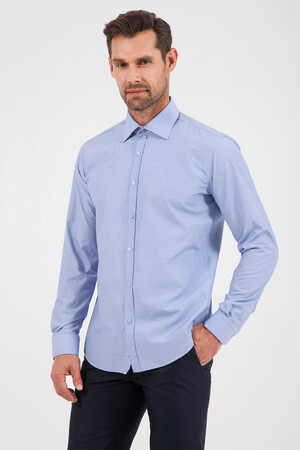Desenli Slim Fit Mavi Gömlek - 5