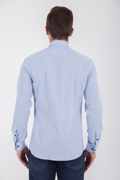 Desenli Slim Fit Mavi Gömlek - 5