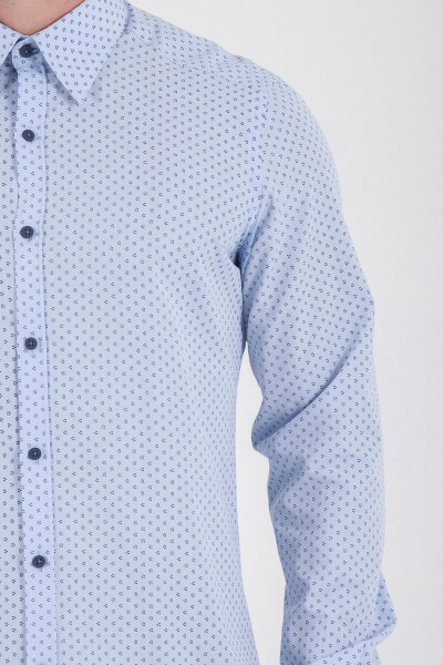 Desenli Slim Fit Mavi Gömlek - 4