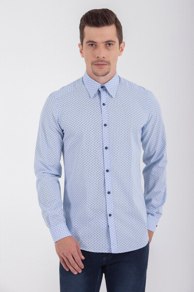 Desenli Slim Fit Mavi Gömlek - 1
