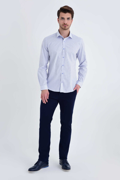 Desenli Slim Fit Mavi Gömlek - 1