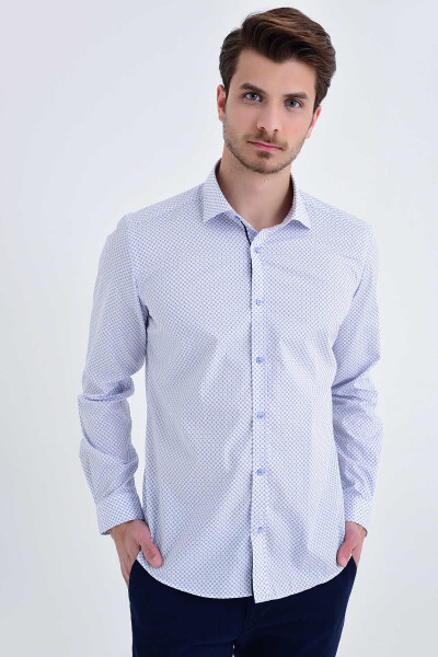 Desenli Slim Fit Mavi Gömlek - 2