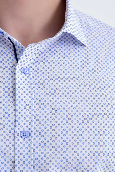 Desenli Slim Fit Mavi Gömlek - 3