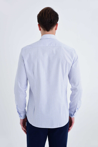 Desenli Slim Fit Mavi Gömlek - 4