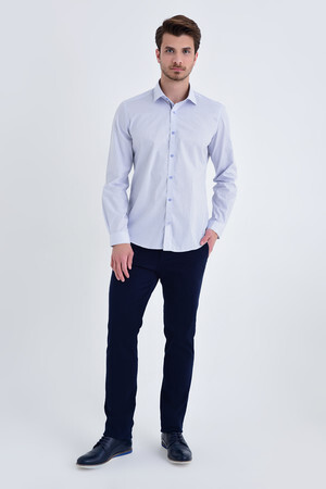 Desenli Slim Fit Mavi Gömlek - 5