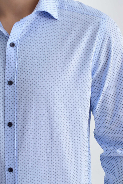 Desenli Slim Fit Mavi Gömlek - 4