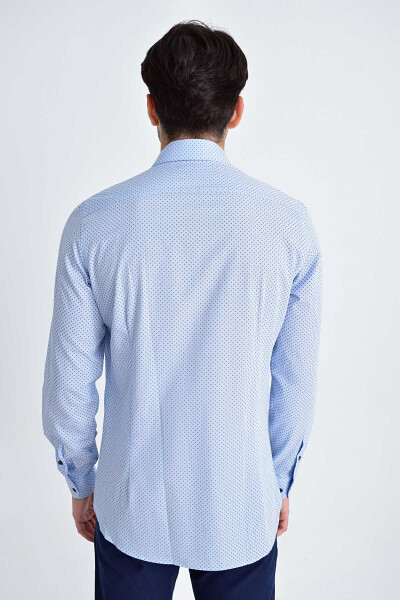 Desenli Slim Fit Mavi Gömlek - 3