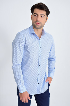 Desenli Slim Fit Mavi Gömlek - 5