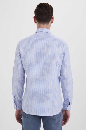 Mavi Slim Fit Desenli 100% Pamuk Uzun Kol Klasik Gömlek - Thumbnail