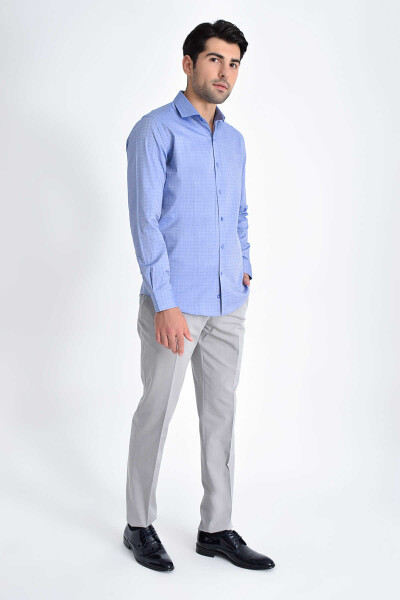 Desenli Slim Fit Mavi Gömlek - 2