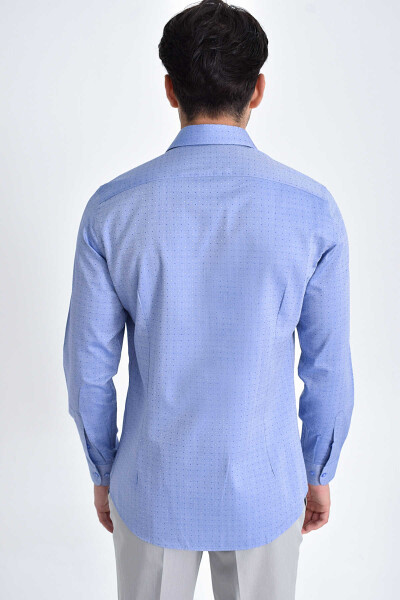 Desenli Slim Fit Mavi Gömlek - 3
