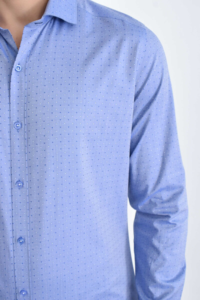Desenli Slim Fit Mavi Gömlek - 4