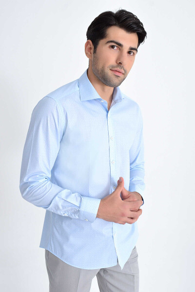 Desenli Slim Fit Mavi Gömlek - 1