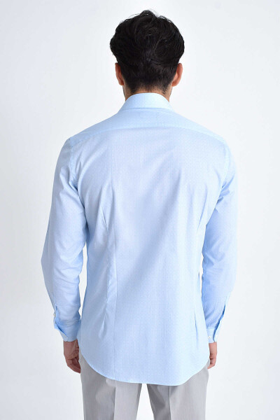 Desenli Slim Fit Mavi Gömlek - 3