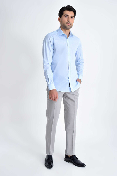 Desenli Slim Fit Mavi Gömlek - 2