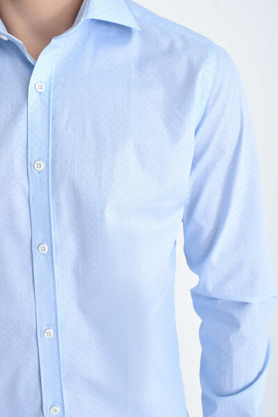Desenli Slim Fit Mavi Gömlek - 4