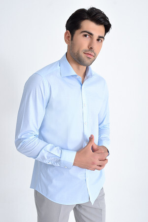 Desenli Slim Fit Mavi Gömlek - 5