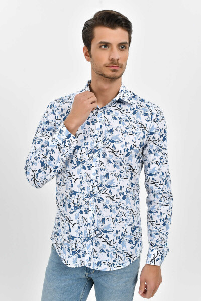 Mavi Slim Fit Baskılı 100% Pamuk Uzun Kol Spor Gömlek - 3