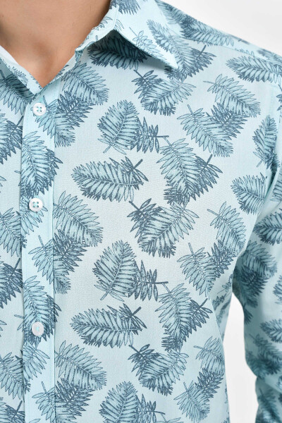 Mavi Slim Fit Baskılı 100% Pamuk Uzun Kol Spor Gömlek - 4