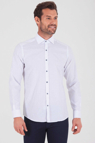 Beyaz Desenli Slim Fit Gömlek - 3