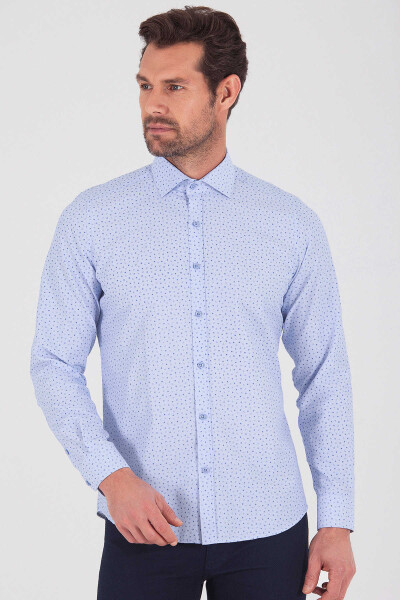 Mavi Slim Fit Baskılı Pamuklu Uzun Kol Spor Gömlek 