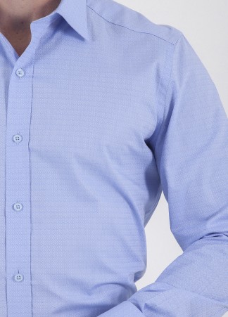 Mavi Slim Fit Desenli 100% Pamuk Uzun Kol Manşetli Gömlek - Thumbnail