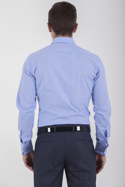 Mavi Slim Fit Desenli 100% Pamuk Uzun Kol Manşetli Gömlek - 5
