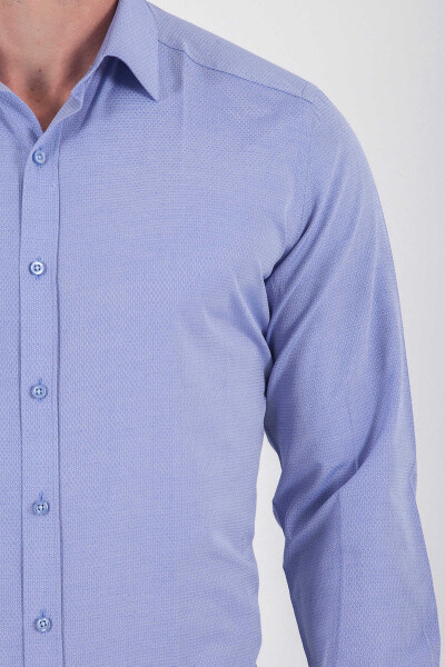 Mavi Çizgili Slim Fit Gömlek - 4
