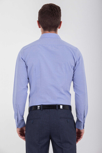 Mavi Çizgili Slim Fit Gömlek - 5