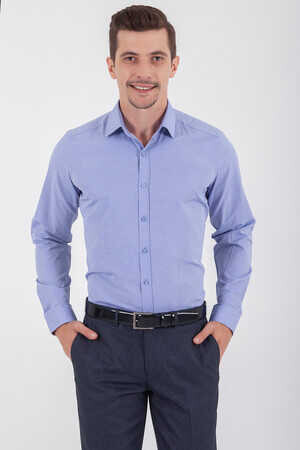 Mavi Çizgili Slim Fit Gömlek - 6