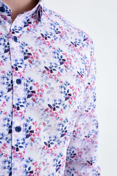 Desenli Slim Fit MOR Gömlek - 4