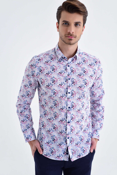 Desenli Slim Fit MOR Gömlek - 1