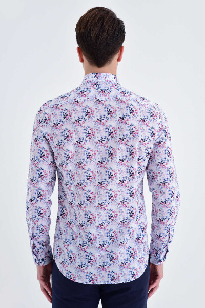 Desenli Slim Fit MOR Gömlek - 3