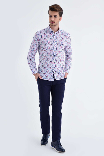 Desenli Slim Fit MOR Gömlek - 2