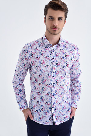 Desenli Slim Fit MOR Gömlek - 5