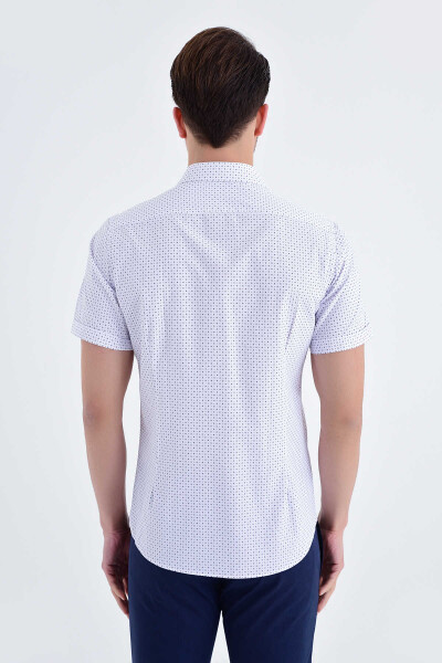 Kısa Kol Mor Desenli Slim Fit Gömlek - 3
