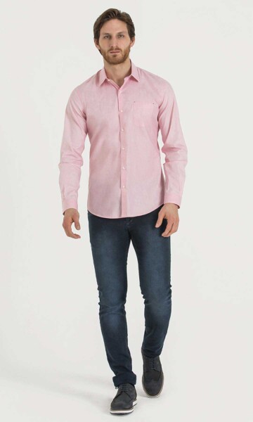 Desenli Slim Fit Pembe Gömlek - 2
