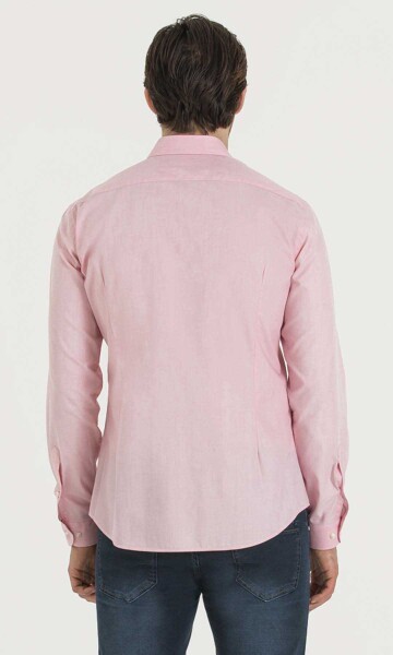 Desenli Slim Fit Pembe Gömlek - 4