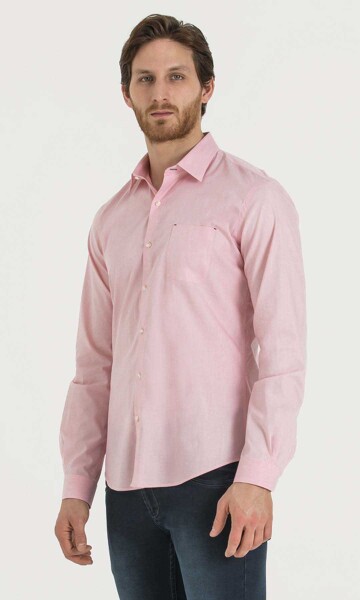 Desenli Slim Fit Pembe Gömlek - 3