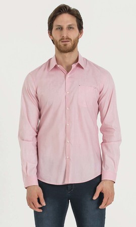 Desenli Slim Fit Pembe Gömlek - 6