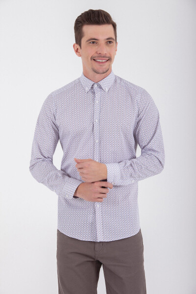 Desenli Slim Fit Pembe Gömlek - 3