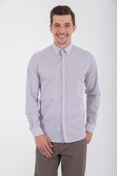 Desenli Slim Fit Pembe Gömlek - 1