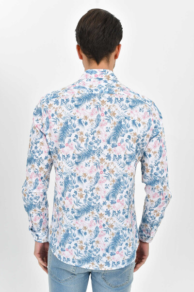 Pembe Slim Fit Baskılı 100% Pamuk Uzun Kol Spor Gömlek - 10