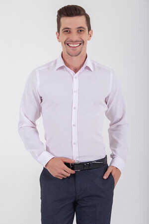 Pembe Çizgili Slim Fit Gömlek - 6