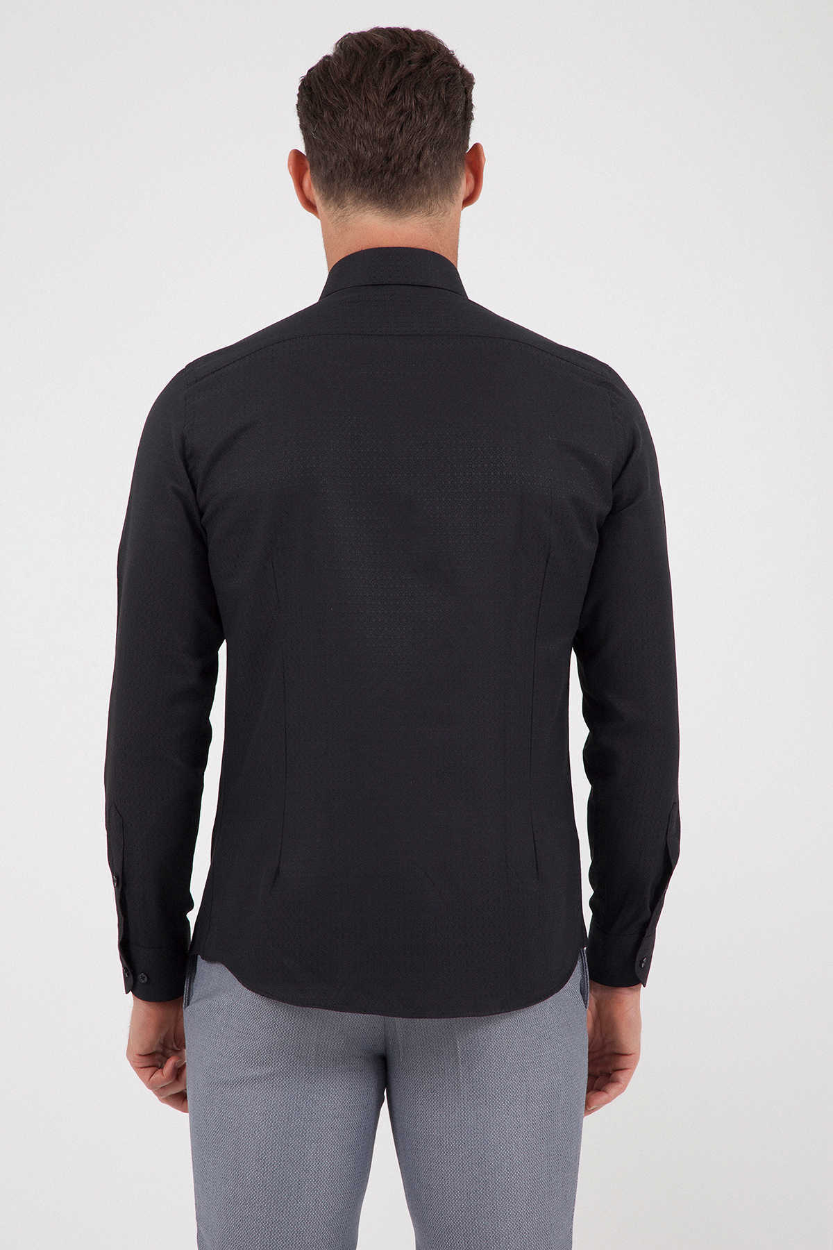Siyah Slim Fit Desenli Gömlek - 4